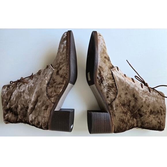 Freda Salvador NEW Ace Crushed Velvet Lace Up Mid Heel Taupe Brown Boots Size 7 - Picture 6 of 13